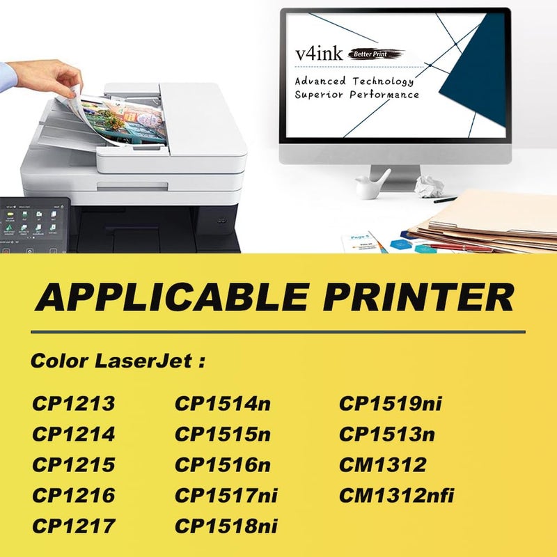v4ink Remanufactured Toner Cartridge Replacement for HP 125A CB540A CB541A CB542A CB543A Toner for use with HP Color CP1215 CP1518ni CP1515n CM1312nfi MFP Printer â€“ Black Cyan Magenta Yellow - Image 2